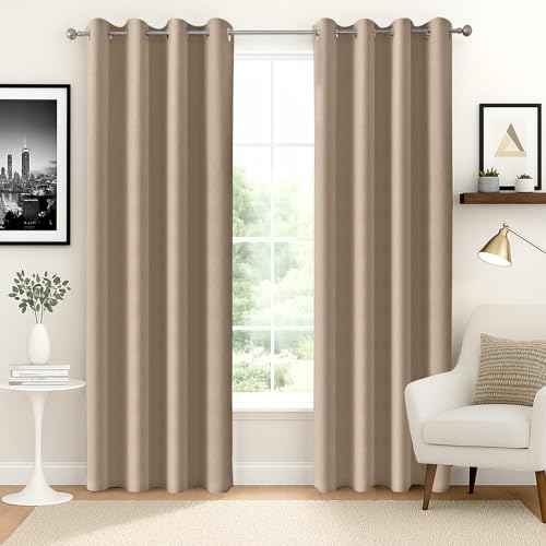 Homestan Blackout Door Curtains 7 Feet Long Set of 2, Beige
