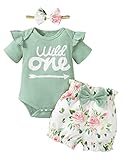 Baby Girl First Birthday Outfit 1st Birthday Girl Outfit Infant Wild One Bodysuit (Green-Short,12-18 Months)