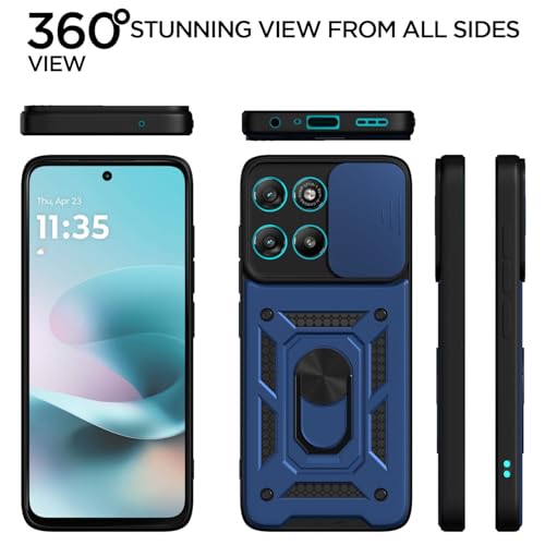 Image of AIBEX Back Cover for Motorola G57 Power 5G / Motorola G67 Power 5G | D10 Tough Armor Case | Sliding Camera Shield | 360 Protection | Kickstand Ring Holder | Military-Grade Bumper Case - Blue
