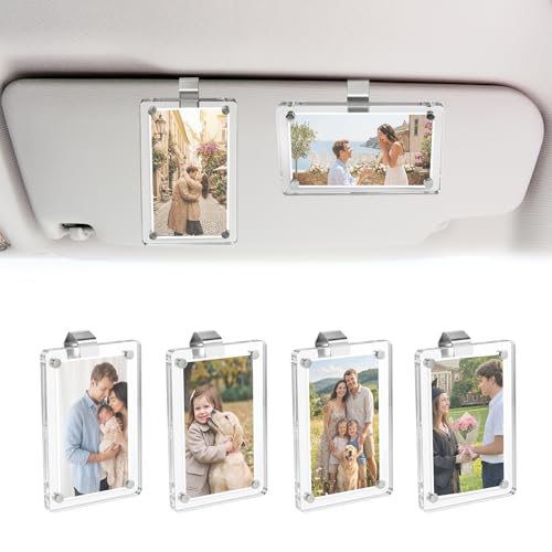 CHOSMOYI 4 Packs Car Picture Holder for Sun Visor, Car Photo Holder for 3 Inch Photos, Visor Magnetic Clips Picture Frame for Car, Cute Car Decor Accessories (4 packs)