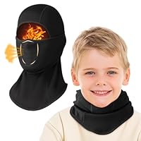 Comfyouth Kids Thermal Balaclava Winter Face Masks Windproof Ski Mask (with Breathable Holes) Multifunction Neck Warmer Kids Face Cover Under Helmet Hat for Boys Ski Cycling Outdoor Sports Black