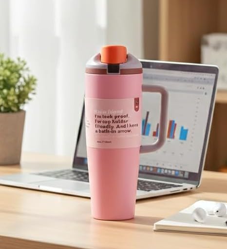 Image of HomeCloud Double-Wall Insulated Stainless Steel Water Bottle with Straw - Leak-Proof Two-Way Spout, BPA-Free, Bucket Handle, Reusable Travel Bottle, Daybreak (H Pink)