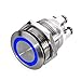 Produktbild Drucktaster Klingeltaster  LED-Beleuchtung - Einbau 19mm - Edelstahl V2A  flache Tastfläche - wasserdicht  Schraubkontakte - AC/DC (LED Blau)