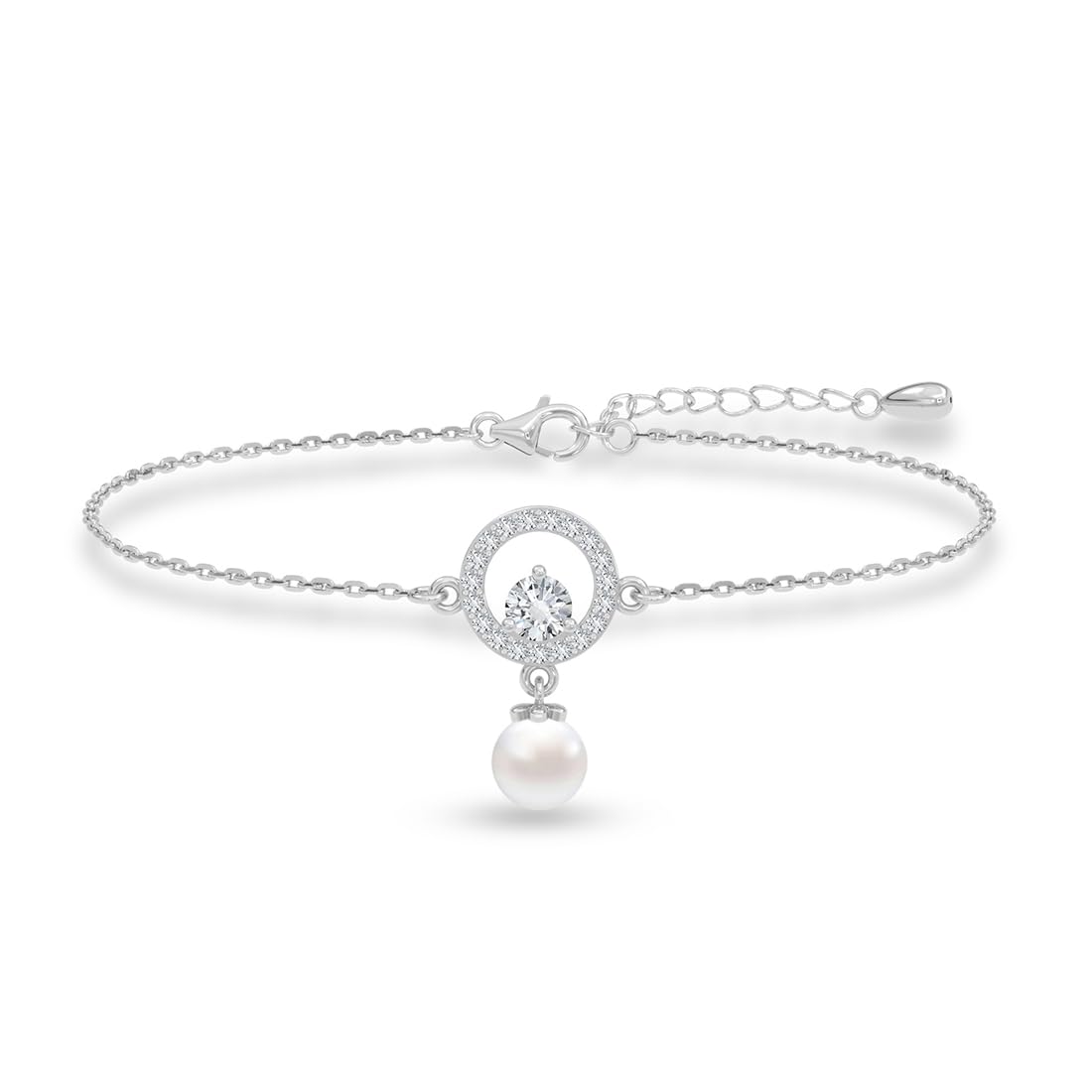 clara 925 Sterling Silver Dante Pearl Adjustable Chain Bracelet for Women and Girls |Platinum Plated, Swiss Zirconia | Gift for her-picture-11