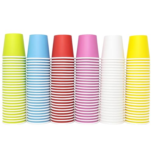 ZHYOPING 150PCS 2oz/50ml Disposable Paper Cups Small Colourful Mini Cups for Bathroom Mouthwash Espresso Sampling Condiment Party Kids Crafts Jelly Sauce Hot & Cold Beverage Cups 6 Colours