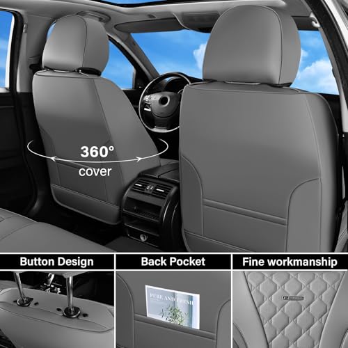 Image of Coverado Leather Seat Covers, Car Seat Covers Full Set, Perforated Diamond Leather Car Seat Cover, Waterproof Car Seat Protector Seat Cushion, Universal 5 Seats Seat Cover Fit for Most Cars, Gray
