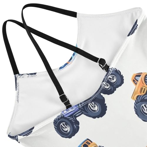 Pigsaly Girls One Piece Swimsuits Blue Monster Truck Kids Cross Back Swimwear Toddler Beach Sport Bathing Suit 3T4