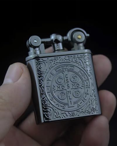 Encendedor vintage recargable de butano metálico negro miniatura 2
