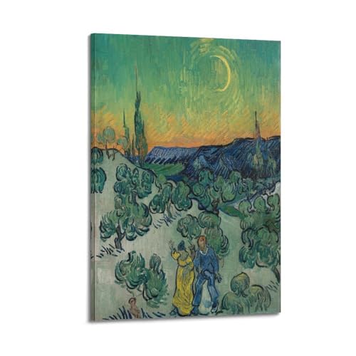 Impression sur toile Van Gogh Paysage avec couple marchant 50x75cm