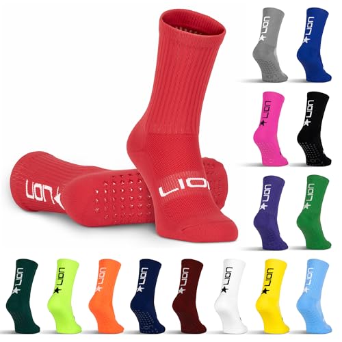 LION SPORTSWEAR Football Grip Socks For Men/Women/Kids - Variety Of Colours To Match Your Team Kit & Sleeve Socks (UK, Alpha, L, Red)