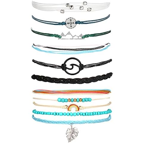 Long tiantian Vsco Bracelets for Women Wave Bracelet for Surfers Braided Rope Friends Woven Adjustable Bracelets Waterproof Handmade Bracelet Sets, enamel, alloy Cover