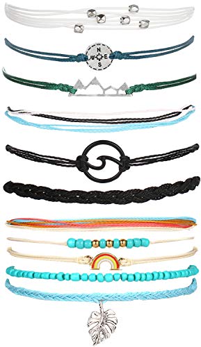 Vsco Bracelets for Women Wave Bracelet for Surfers Braided Rope Friends Woven Adjustable Bracelets Waterproof Handmade Bracelet Sets