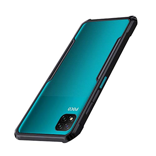 Image of A rtistque Hard Transparent Acrylic Armor Clear Back Cover Case for Poco C3 Anti-Drop Shockproof TPU Edge - Black