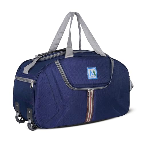 Image of M MEDLER Jerry Duffle Bag | Waterproof Strolley Duffle Bag | 2 Wheel Duffel Bag | Luggage Bag with Adjustable Strap (Navy Blue)