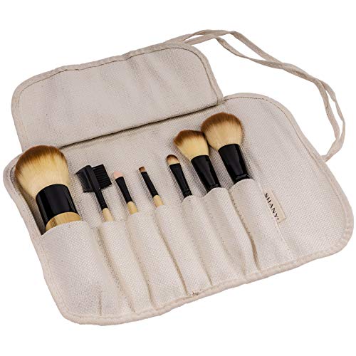 Shany Bamboo Makeup Brush Set - Vegan Brushes With Premium Synthetic Hair & Cotton Pouch - 7Pc #TOP5