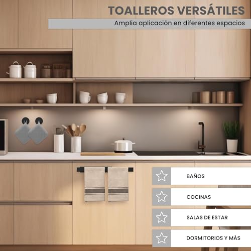 BYSER Toalleros de Baño sin Taladro-Toallero Adhesivo Baño -Set Accesorios Baño Toallero+2 Ganchos para Toallas -Acero Inoxidable 304 Toallero Negro para Baños,Pared y Cocina 39 CM Diseño Moderno - imagen 4