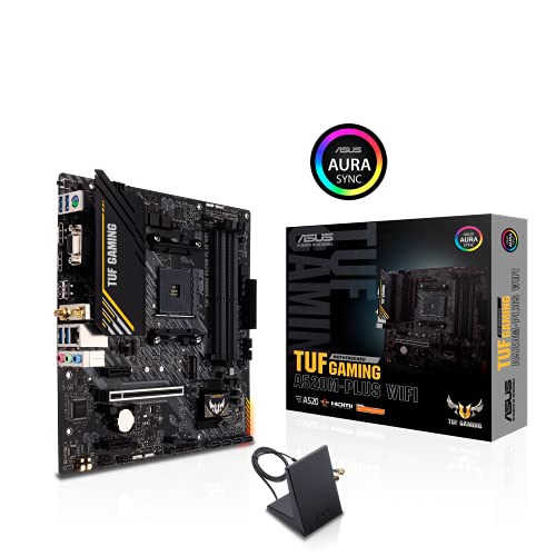ASUS TUF GAMING A520M-PLUS WIFI Carte mère gaming AMD A520 Ryzen AM4 micro ATX (M.2, 802.11ac Wi-Fi, DisplayPort, HDMI, D-Sub, USB 3.2 Gen 1, SATA 6 Gbps, connecteurs RGB) - 8