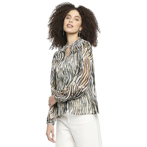Image of Pepe Jeans Women's Cotton Regular Fit Shirt Collar Animal Print Peasant Top
