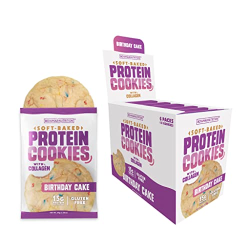Bowmar Nutrition Protein Cookies, Collagen Cookies, Whey Protein Cookies, Soft Baked Cookies, 15G Of Protein In Each Cookie, 6 Cookies Per Box. (Birthday Cake, 6 Pack) #TOP23
