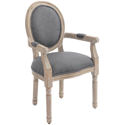 HOMCOM Chaise de Salle à Manger Médaillon Style Louis XVI Tissu Lin Gris