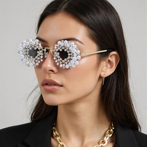 Elegant Cute Rhinestone Women's Sunglasses Metal Glasses Artificial Pearls Party Glasses Outdoor Retro trendy2