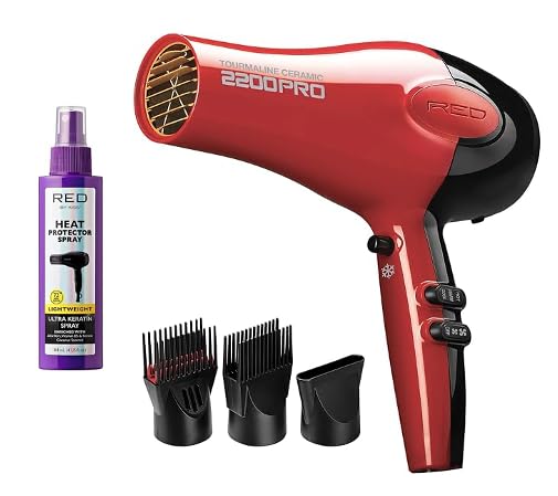 Red by Kiss Secador de soplado profesional de cerámica de 2200 W con peines adicionales y spray protector térmico