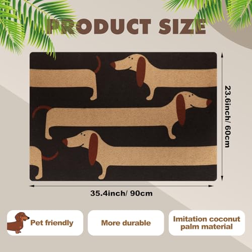 Tinideya ファニーダックスフンドドアマット、23.5 X35.4インチ コイア キュート ロング ワイナー ドッグドアマット PVC裏地付き、滑り止め屋外ダックスフントラグ 玄関、ハウスポーチ、バス用