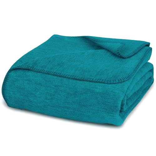 Manta de peluche Glart de un solo color en color petróleo, 130x170 cm, para sofá y sofá, como manta, colcha o cubrecama, extra mullida y cálida