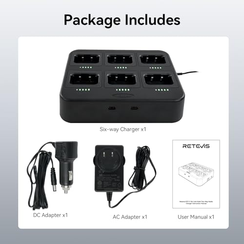 Retevis RT617/RB629 Walkie Talkie 6-Wege-Ladegerät Funkgerät Walkie Talkie Ladegerät Kann 6 Funkgeräte oder 6 Batterieladegeräte, Schneller Austausch, Autoverkehr, Baustelle (1 Schwarz)