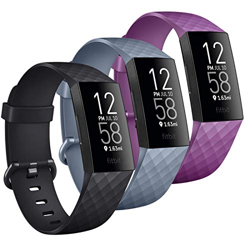 Yandu 3 Correas Compatibles con Fitbit Charge 3/ Fitbit Charge 4, Correa de Repuesto Ajustable, Accesorio Deportivo Correa para Fitbit Charge 3/ Charge 4 (03Negro,Gris Azul,Púrpura, Small)