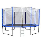 Outdoor-Trampolin mit 305 cm Durchmesser im Set: Sprungtuch, gepolsterte Stangen, Randabdeckung, Sicherheitsnetz und Leiter – Gesamtmaße: ca. 305 x 305 x 256 cm (LxBxH)
