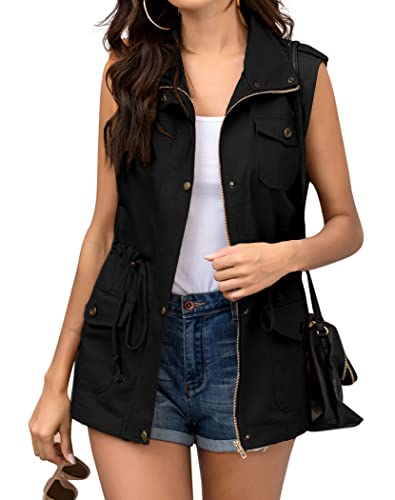 Beyove Womens Military Plus Size Vest Utility Lightweight Sleeveless Drawstring Jackets With Pockets #TOP8