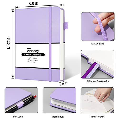 Annecy-Blank-Journal-Notebook-Medium-55x-825-160-Pages-100GSM-Writing-Paper-A5-Purple-Faux-Leather-Cover-with-Pen-Loop
