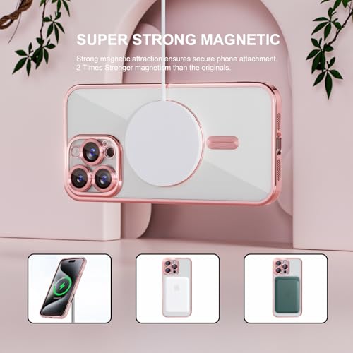 Image of Misea Magnetic for iPhone 16 Pro Case Compatible with MagSafe Pink | [Never Yellowing] [Military Drop Protection] Full Camera Lens Protector Plating Soft Clear Phone Case for Women, Pink