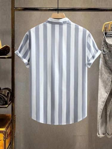 Image of Men's Striped Slim Fit Half Sleeves Stratchable Printed Shirt