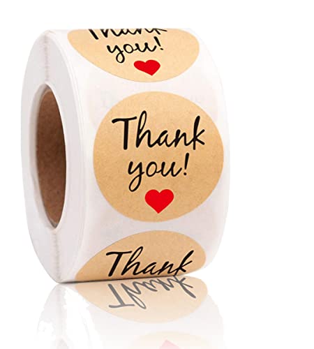 Fmcmly 1 Inch Kraft Thank You Stickers Roll, 500 Pcs Thank You Stickers Lables for Baking Packaging,Small Business,Envelope Seals,Birthday,Wedding,Party Gift Wrap Bag,Online Retailers Boutiques Shops