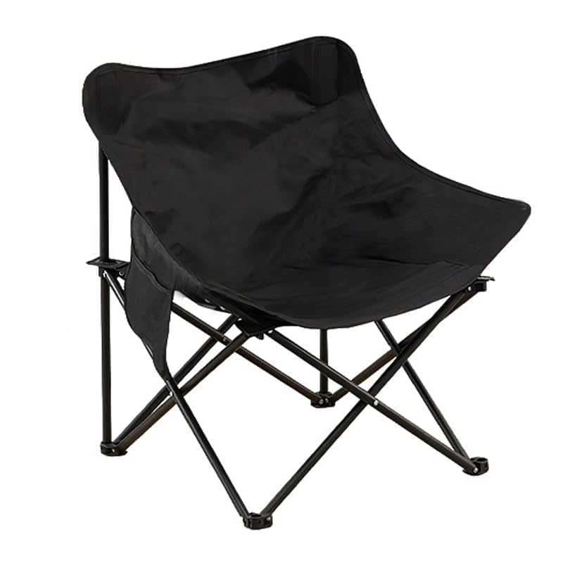 Frevrons Foldable Camping Moon Chair with High Back – Lightweight Portable Outdoor Folding Chair Side Pocket – Heavy Duty X-Frame for Balcony, Garden, Hiking & Travel (Black) (FISHING BLACK CHAIR)-image-42