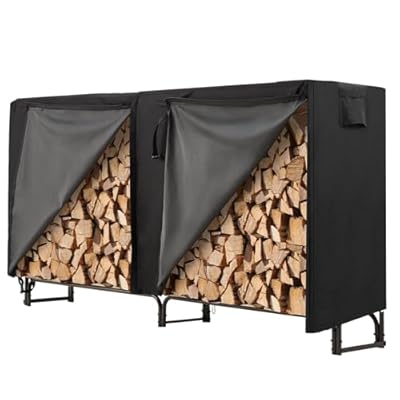 Danrelax 8FT Firewood Rack Outdoor with Cover 600D, Firewood Storage Rack Holder for Fireplace Fire Pits Wood Pile Wood Stacking Rack Indoor/Outdoor Wood Stand Holder