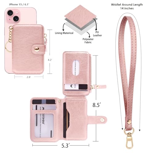 Image of M-Plateau RFID Blocking Keychain Wallet With Leather Wrist Strap | Keychain Wristlet, Womens Card Holder with Zipper Coin Pocket and ID Window (Pink)