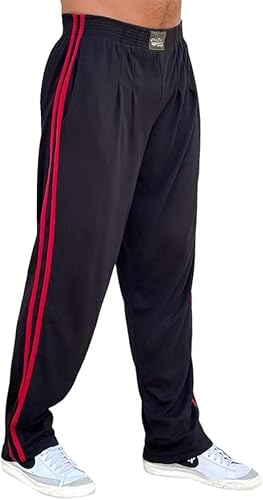 Black STR with Red Stripe Loose Fit Baggy Workout Gym Sweat Pants with Two Front Pockets for Men and Women
