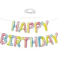 HSC Happy Birthday Balloons Banner, Happy Birthday Decorations 16'' Unicorn & Rainbow Balloon Banner 13 Letters Foil, Gradient Candy Color for Adults Party Decorations