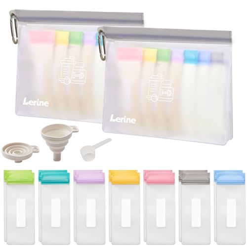 Image of Lerine Protein Powder Travel Container Set, Reusable Protein Powder Container To Go, 14Pcs Single Dose Bags & 2Pcs Large Zip Bags, Portable Supplement Storage Containers with Funnel, Spoon