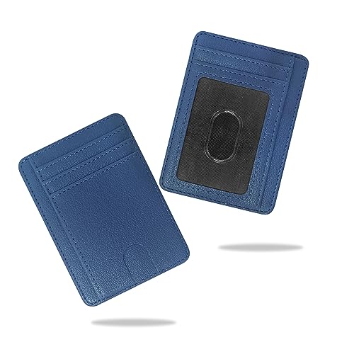 Image of CONISY Slim Credit Card Holder for Women, Thin Front Pocket Leather Mini Wallet with RFID Blocking (Blue)