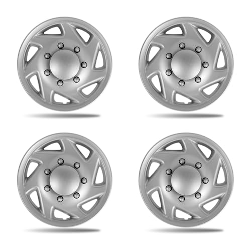 Paanlok 16 Inch Gloss Silver OEM Replica Wheel Covers Hubcaps for 1992-2025 Ford E150 E250 E350 E450 Fits 8-Lug SRW Factory Steel Wheels F8UZ-1130-AA 4-Pack