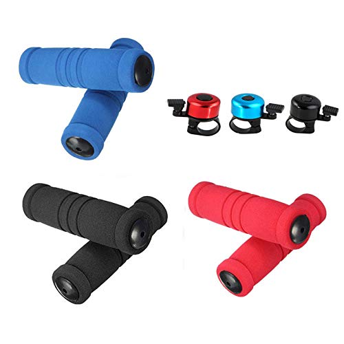 VEIREN 3 Pairs Bike Handlebar Grips Cover Non-Slip Foam Sponge Comfort Bicycle Handle Grip for Racing Bicycle Mountain Bike Foldable Bicycle Motorcycle with 3 Pack Bike Bells