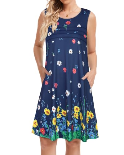 Image of CHICGAL Womens Summer Dresses Casual Loose Pleated Front Tshirt Sleeveless Tank Sundresses with Pockets 2026