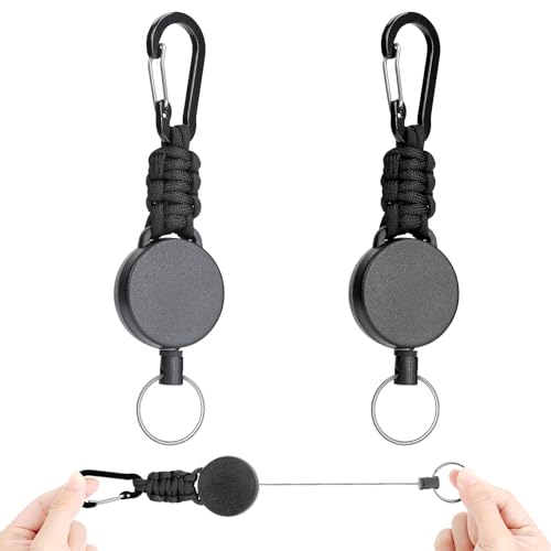 AiQInu 2 piezas Llavero Retractil, Llavero Extensible, Llavero Retráctil Resistente con Cable Acero 60cm, Mosquetón de Carrete