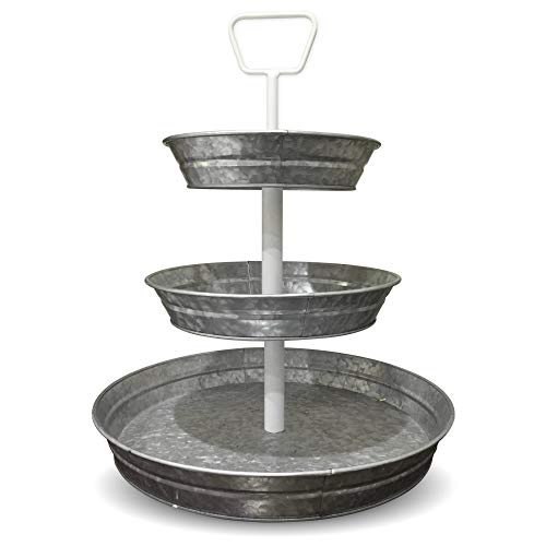 Curly Willow Home Accents 3 Tier Galvanized Round Serving Trays with White Handle