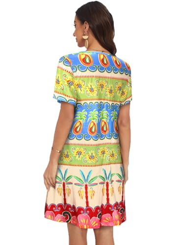Image of My Sky Summer Dresses for Women 2026 Casual Short Sleeves Tshirt Flowy Beach Plus Size Sundress with Pockets