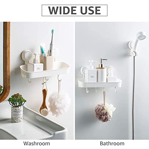 Leverloc Shower Caddy Double Layer Suction Cup Shower Caddy With 4 Hooks One Second Installation Shower Organizer Waterproof & Oil-Proof Draining Bathroom Shelves No Drilling #TOP5